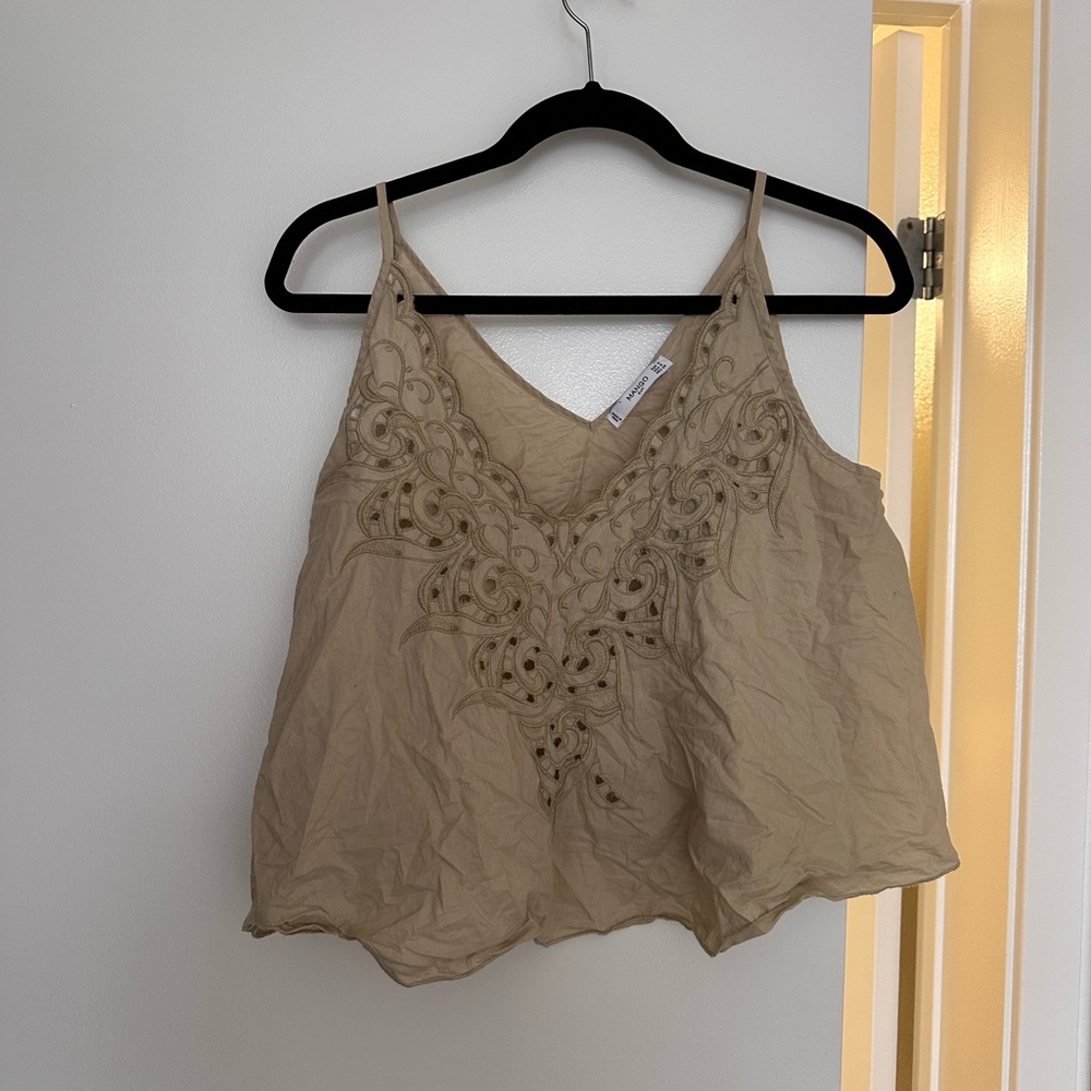 Mango Beige Embroidered Camisole